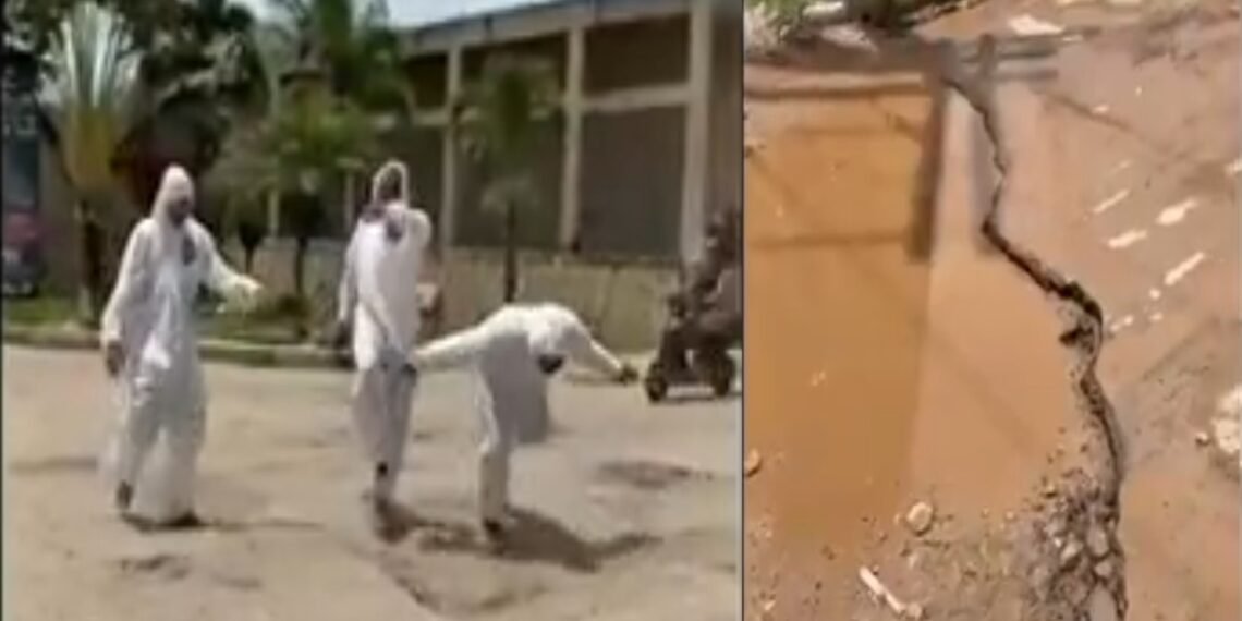 Astronautas por um dia: moradores protestam contra buracos em Unamar