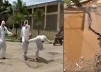 Astronautas por um dia: moradores protestam contra buracos em Unamar