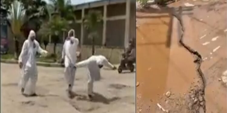 Astronautas por um dia: moradores protestam contra buracos em Unamar