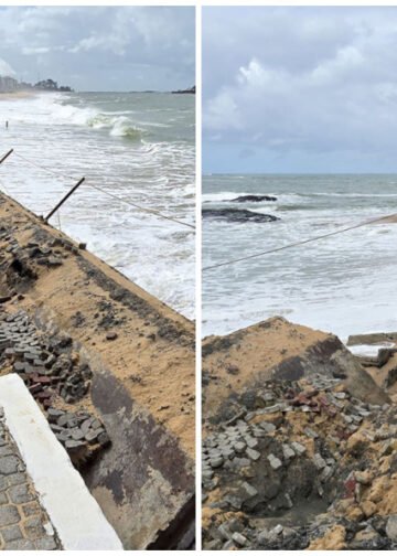 Ressaca destrói parte do calçadão da Praia Campista, em Macaé; área é isolada para obras