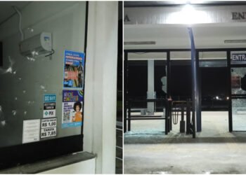 Vandalismo no terminal de ônibus em Macaé; imagens levantam suspeita de disparos ou pedradas